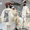 Spring Winter Boys Tracksuit Letter Graffiti Sweatshirt Hooded + Loose Cargo Pants Clothes Children Set 4 6 8 10 12 14 Year