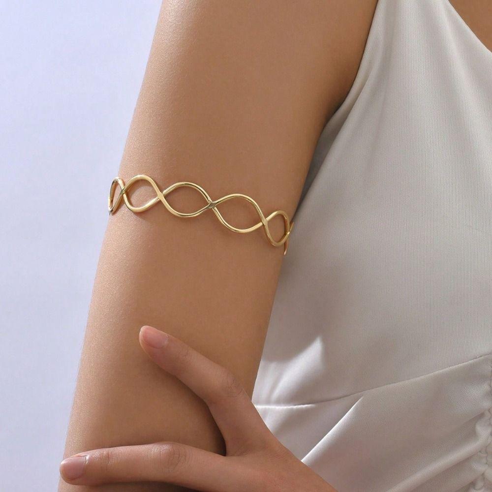 Metal Opening Arm Bracelet Gold Color Arm Bracelet Glamorous Wide Open Bangle  Women's Accessories