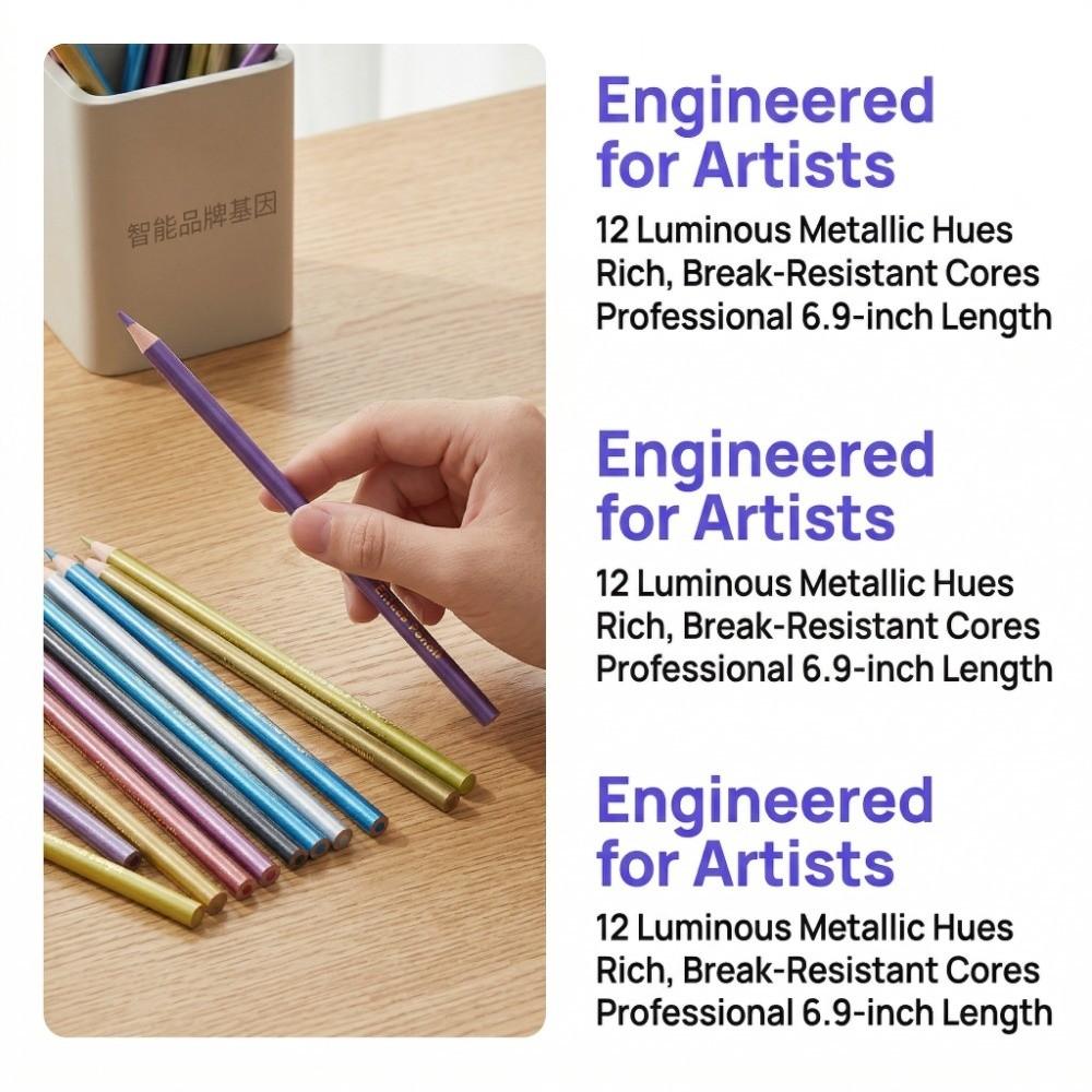 12PCS 12 Colors Metallic Pencils Durable wood Neon Pencils Stationery Set Pencil Set  Adults