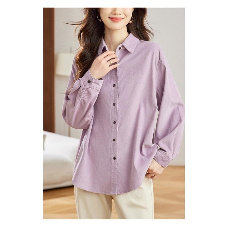 Purple Corduroy Shirt Long-sleeved Spring Simple Commuter Blouse Korean Women's Shirt