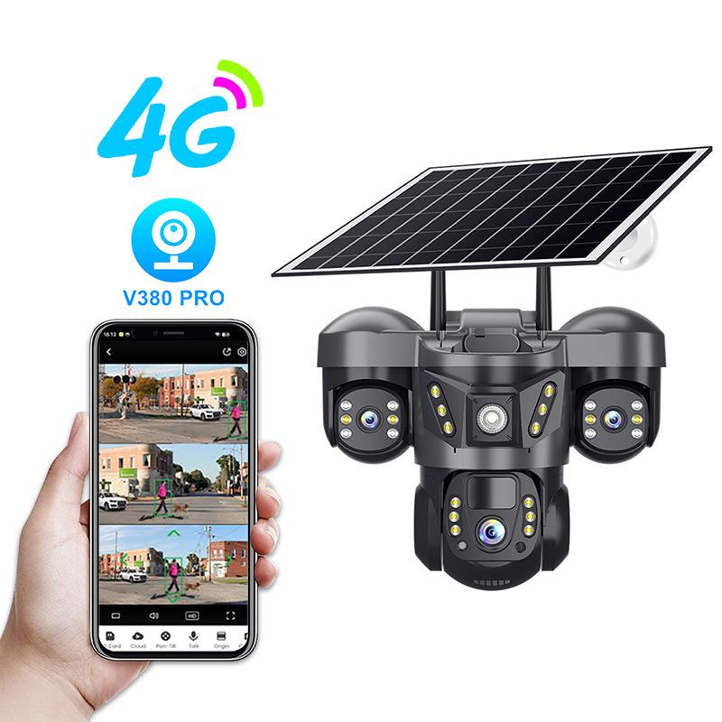 V380 True Triple-Lens Solar 4G Outdoor Waterproof Surveillance Camera