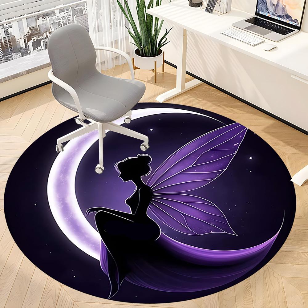 1pc Moon Fairy Office Round Area Rug, Indoor Mat Suitable ForOffice, Under Office Chairs Bedroom Living Room Home Decor, Room Deco T139