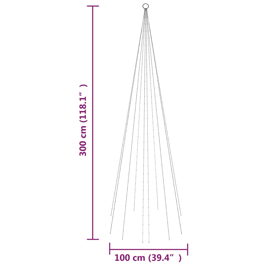 LED Christmas Tree for Flagpole Warm White 310 LEDs 300 cm