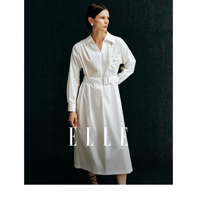 ELLE Women s Hollow V-Neck Shirt Dress S