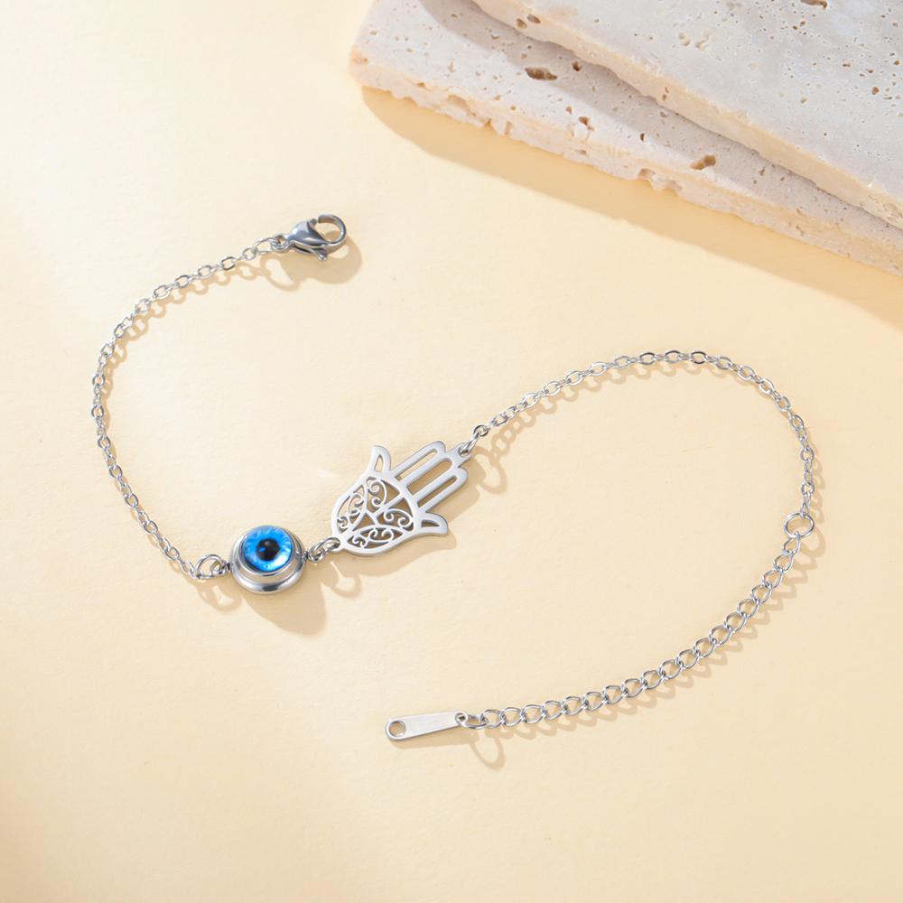 Dawapara Hamsa Evil Eye Bracelet Hand of Fatima Protection Talisman Good Luck Charm Stainless Steel Jewelry