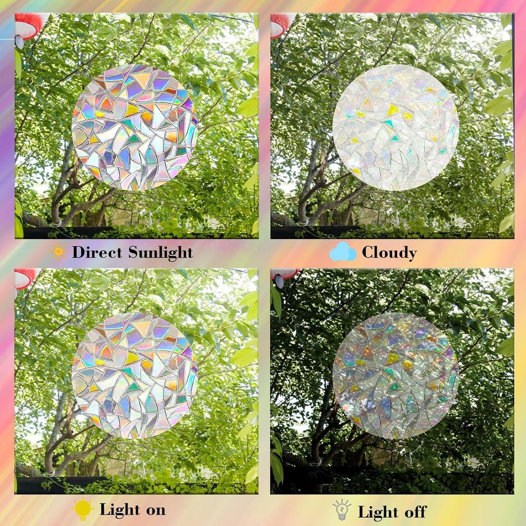 Ouligay 33pcs Prism Window Decals to Prevent Bird Strikes Prevention Window Stickers for Birds Anti-Collision Circle Windows Clings for Bird Rainbow
