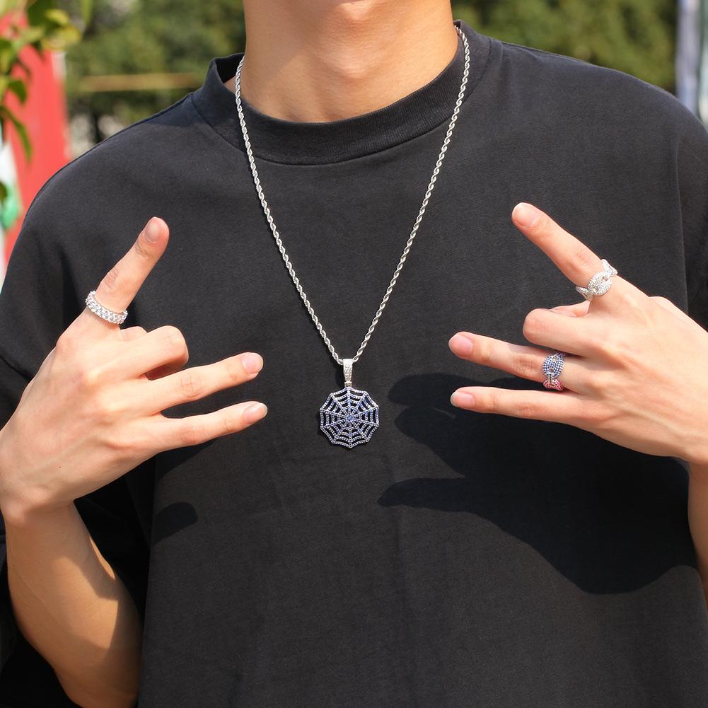 3A Zircon Spider Web Pendant Necklace, European American Cross-border Unique Mesh Design Short Trendy Statement Jewelry