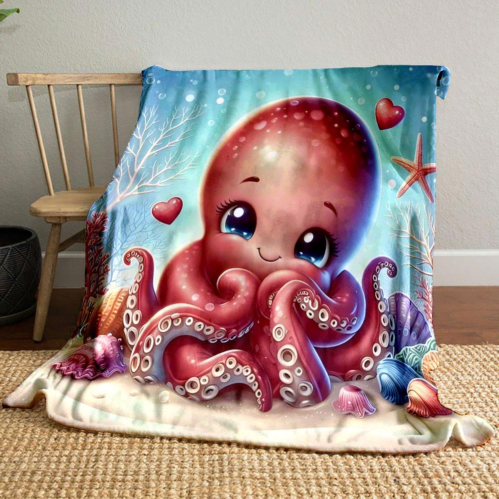 Cute Octopus with Hearts and Seashells print blanket soft and cozy perfect for the living room bed sofa or a nap,gift