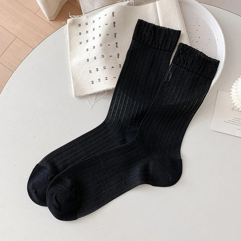 

2026 Socks For Women Summer Solid Color Ultrathin Fashion Mesh Socks Breathable Soft Simple Plain Socks Long Fresh Korean Style One Size чёрный