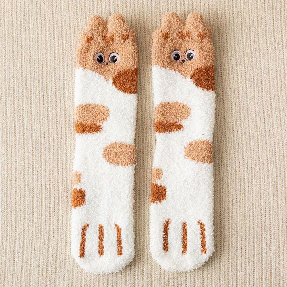 gift Fluffy Thickening Sleep Bed Sock Plush Cashmere Sox Coral velvet socks Floor Socks Paw pattern