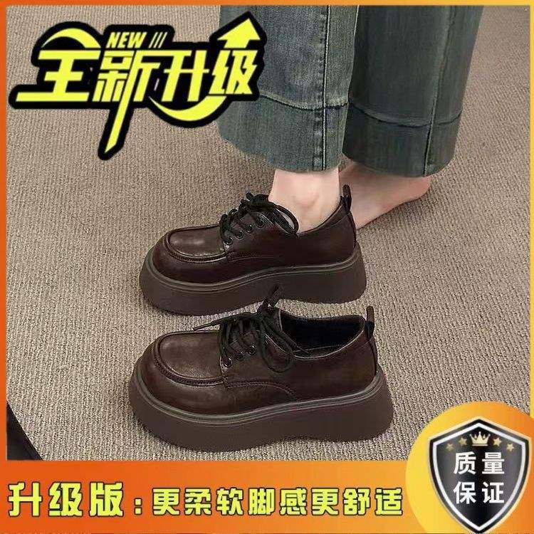 British style big head small leather shoes women's autumn black lace-up loafers retro single shoes