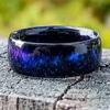 Natural Rainbow Opal Ring Fire Opal Ring Carbon Fiber Lining Iridescent Color Changing Opal Rings for Women Engagement Jewelry Anniversary