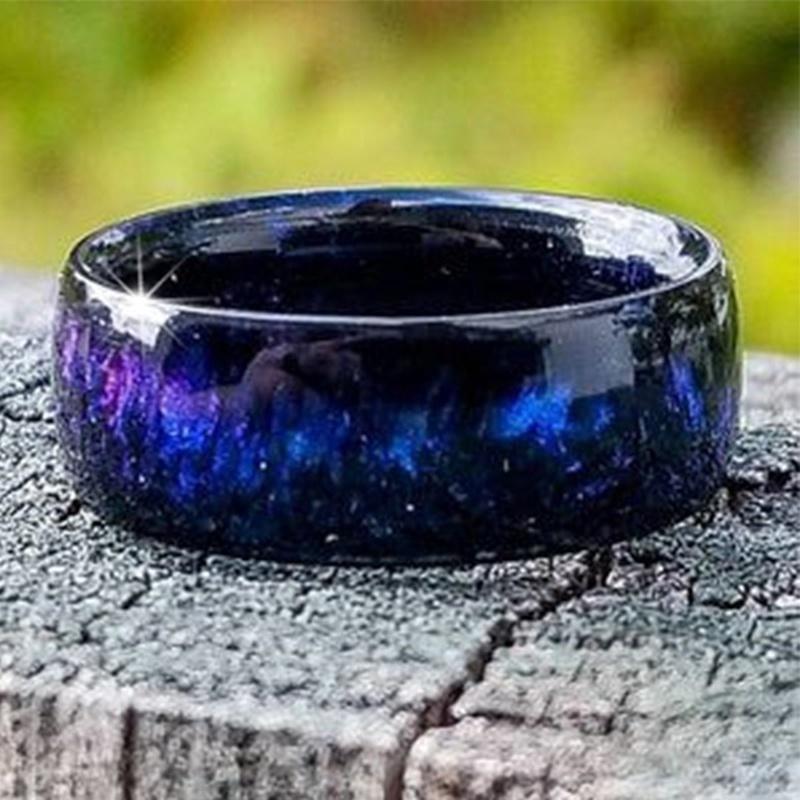 Natural Rainbow Opal Ring Fire Opal Ring Carbon Fiber Lining Iridescent Color Changing Opal Rings for Women Engagement Jewelry Anniversary