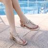 Fashion Thick Heel Pinch Sandals Female 2026 Summer New Korean Version Fairy Style Foreign Style Flat Bottom Versatile Rhinestone Rome