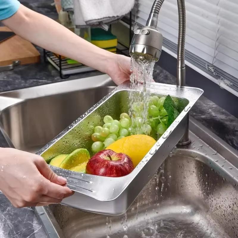 Stainless Steel Draining Rack Multifunctional Kitchen Sink Strainer Baskets Vegetable Fruit Bowl Storage Basket Household Tools