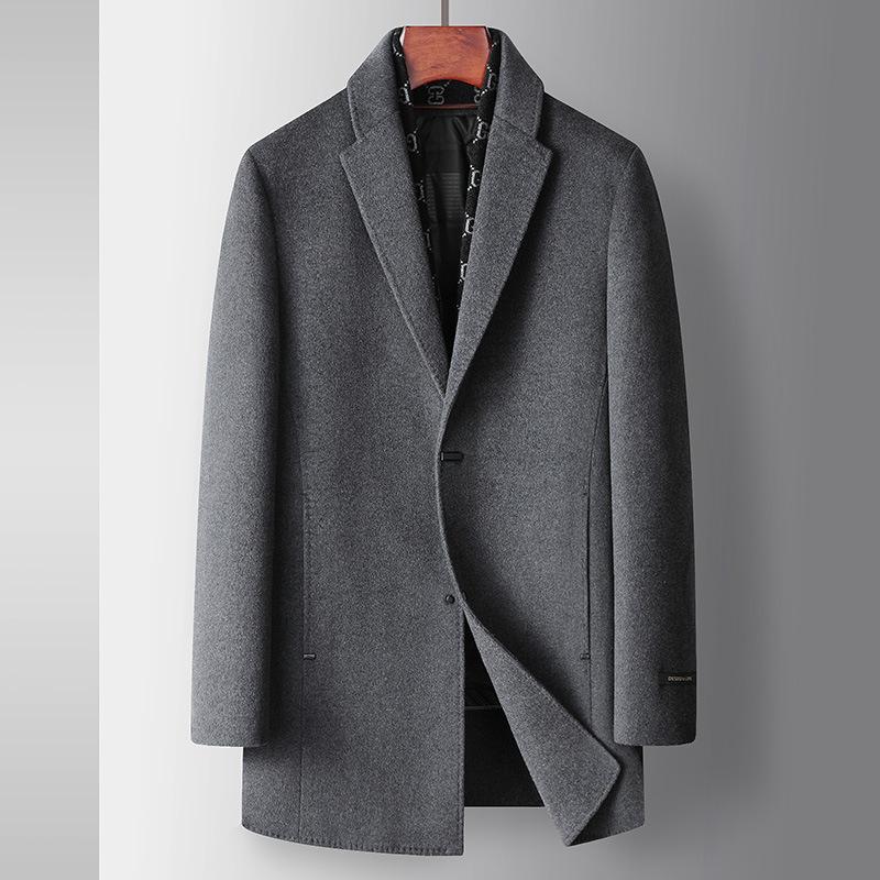 

Осенне-зимний двусторонний плащ ручной работы из гусиного пуха с подкладкой из шерсти средней и длинной длины, теплая куртка 195 серый