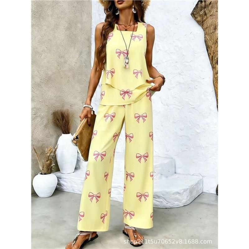Bohemian women's sleeveless suit is suitable for daily wear, vacation sleeveless suit, spot solid color premium