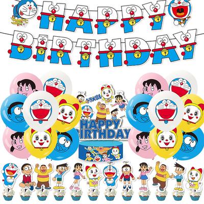 30 Stück Doraemon Themenpartyzubehör enthalten eine Banner, Luftballons, Kuchenaufsätze