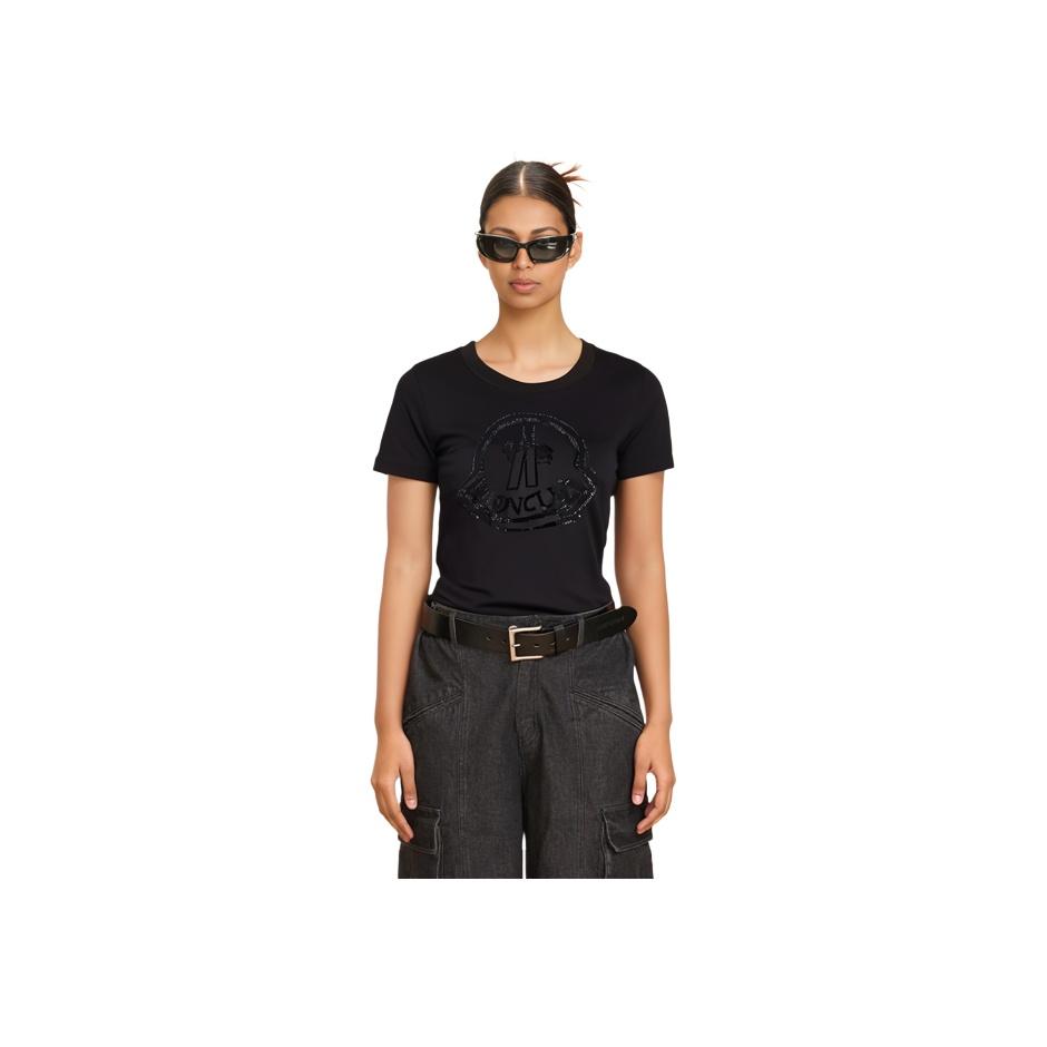 Moncler FW21 Letter Pattern Short Sleeve T-Shirt Women Tops Black H20938C00016829FB999