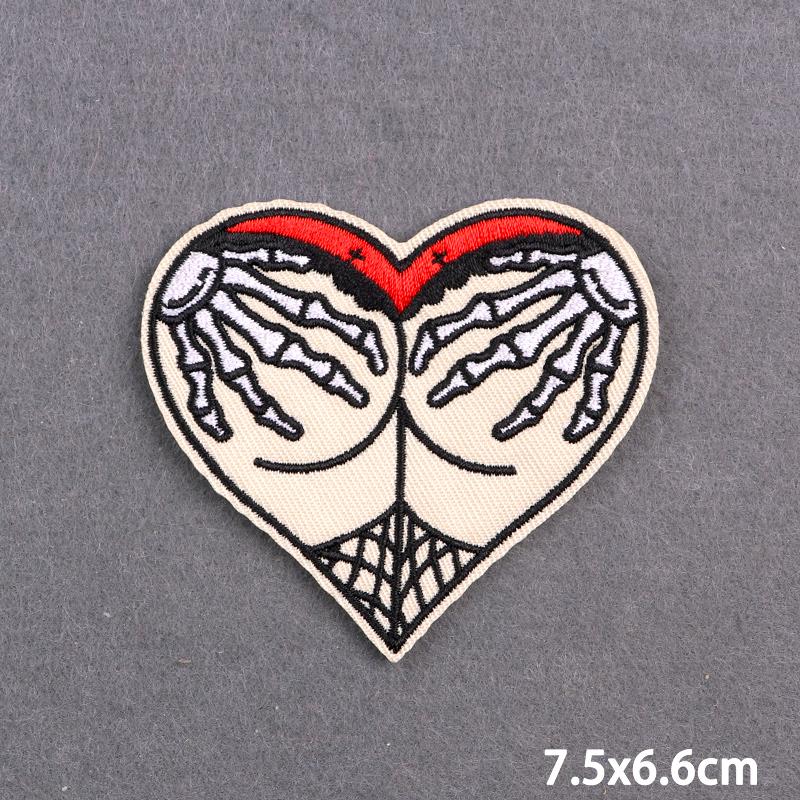 Red Fusible Patches Hiphop Iron On Thermoadhesive Patches For Clothes Cross Skull Embroidery Patches For Jacket Logo Applique