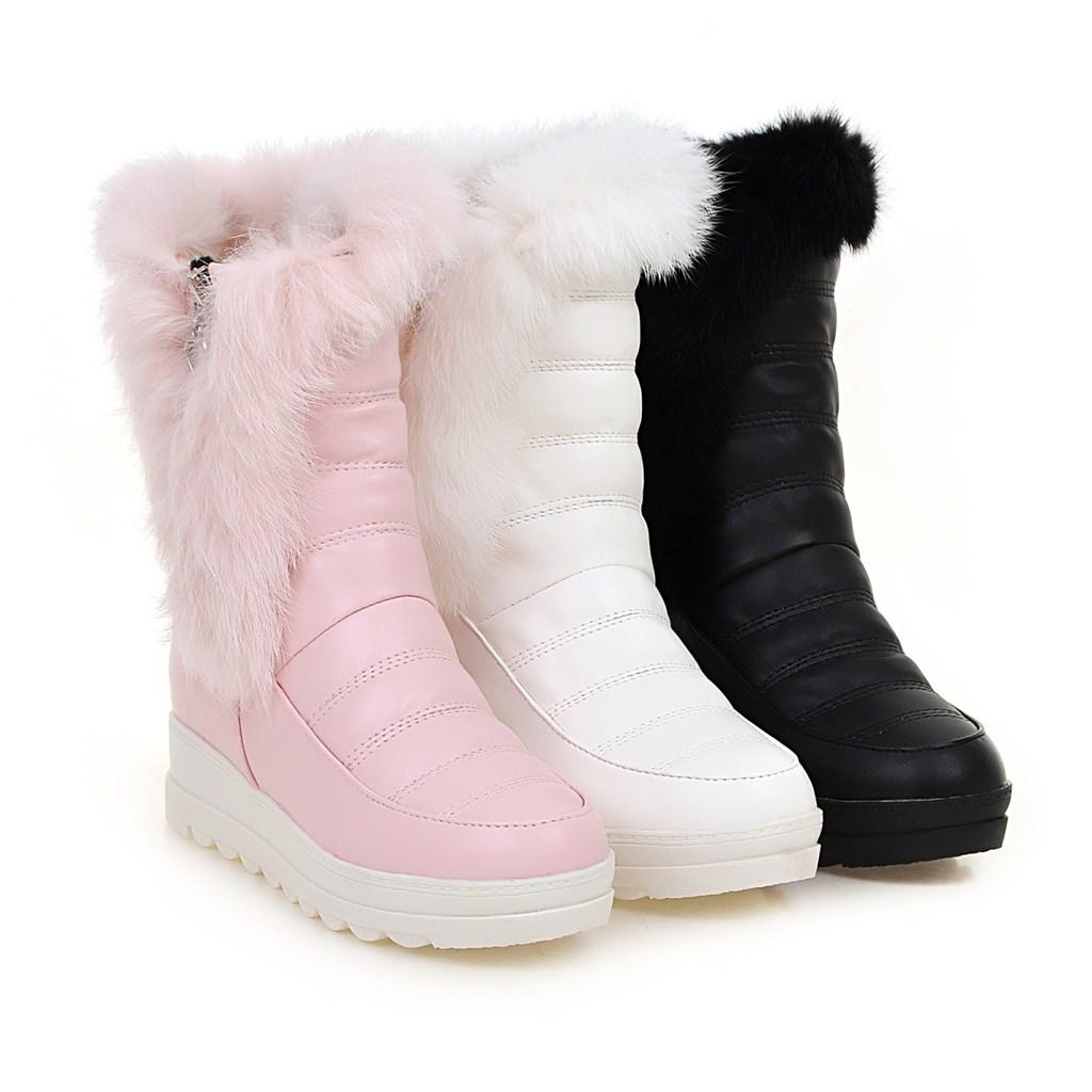 Women's snow boots winter new flat-bottomed slope heel rabbit fur short boots large size warm plush short boots
