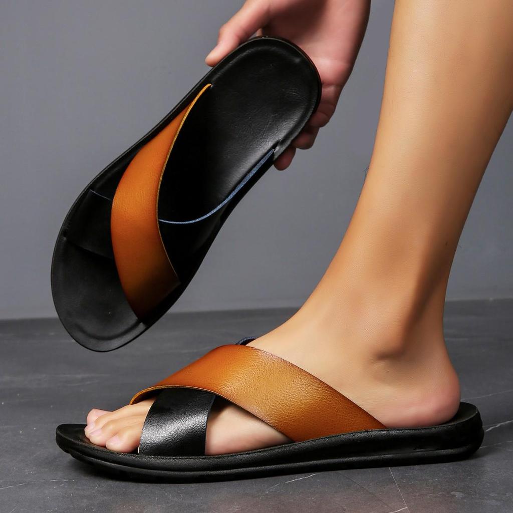 Men's Summer Leather Non-Slip Flip-Flops Beach Sandals