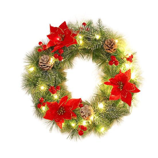 Pre-Lit Christmas Wreath for Front Door 12 Inches LED Lighted Artificial Christmas Wreath
