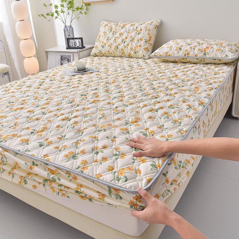 Thicken Mattress Cover for Home Funda De Colchón 100% Cotton Fitted Bedsheet King Size Floral Bed Covers 150x200(no Pillowcase)