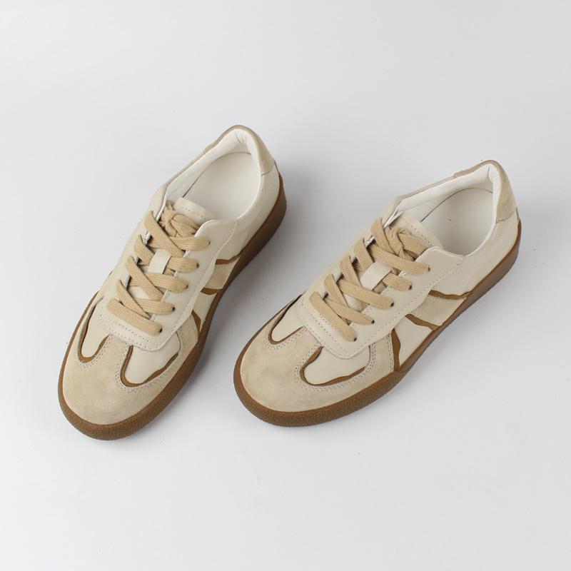 Modische Retro-Trainingsschuhe aus Oberleder-Rindsleder, Damen-Freizeitsportschuhe mit flachem Lederboden