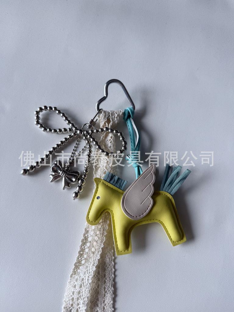 Angel Pegasus Pendant PU Leather Bag Pendant Key Bow Tassel Accessories Cute Cartoon Pendant