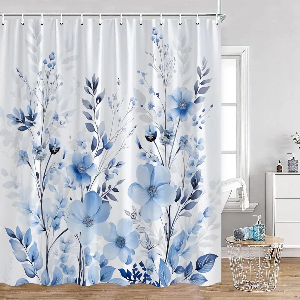 Flower Shower Curtain Butterfly Greening Plants Natural Home Decoration Bathroom Polyester Fabric Shower Curtain