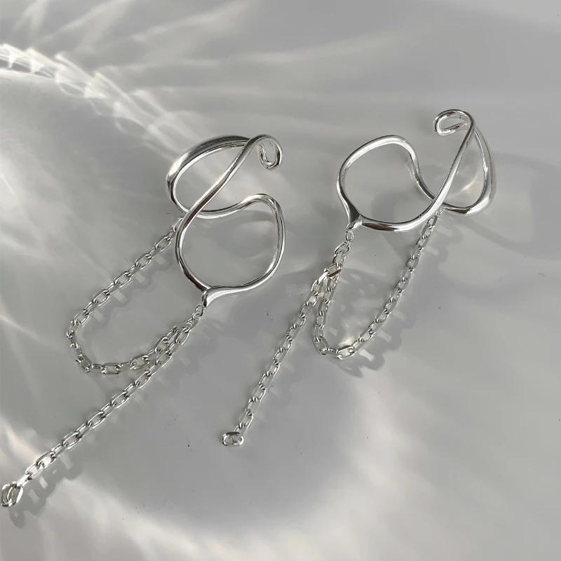 925 Silberbeschichteter Ohrklemme Kein Piercing Damen Kette Quaste Ohrring Hypoallergen Party Schmuck Geschenk