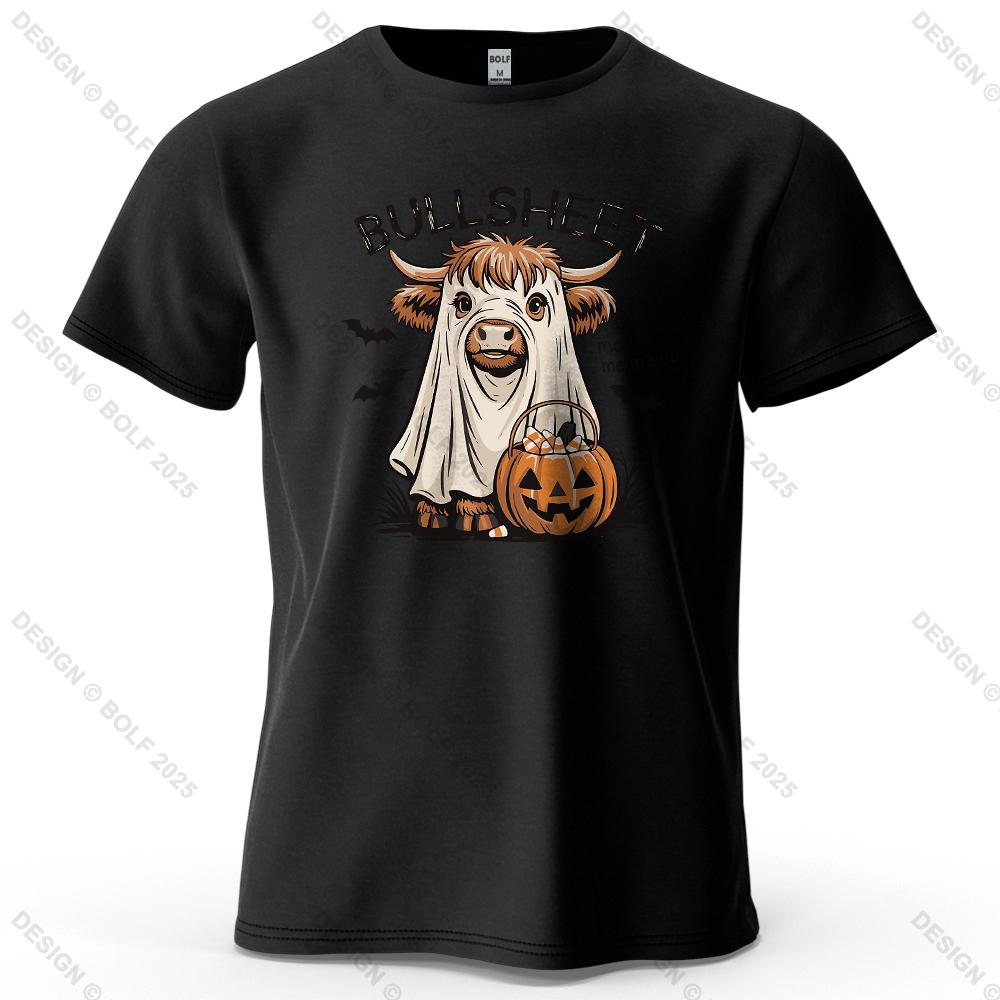 Pumpkin Ghost Cow Cartoon Printed Unisexs and Womens Fashion Trend Short Sleeve Summer New Soft Skin Friendly Casual Tshirt