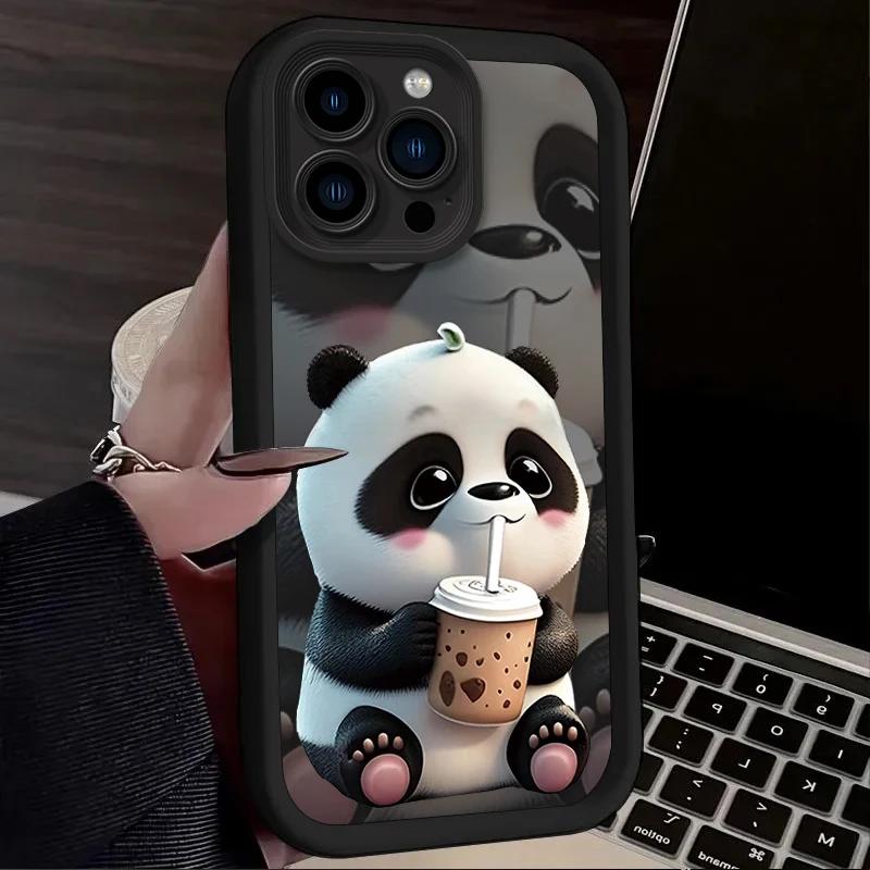 Milk Tea Time Panda INS For Samsung Galaxy Case S24 S23 S22 S21 Ultra Plus Fe A55 A54 A53 A52 A35 A25 A15 A14 5G Phone Y2k Cover