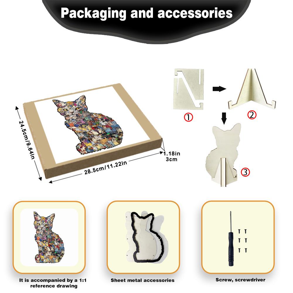 Wacocetoy Cross-Border Popular Cat Puzzle With Frame Wooden Special-Shaped Splicing Toy Ornament Diy Handmade Puzzle