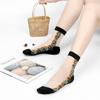 5 Pairs of Ladies Autumn Thin Floral Embroidered Glass Silk Clear Cotton Bottom Crystal Ice Stockings