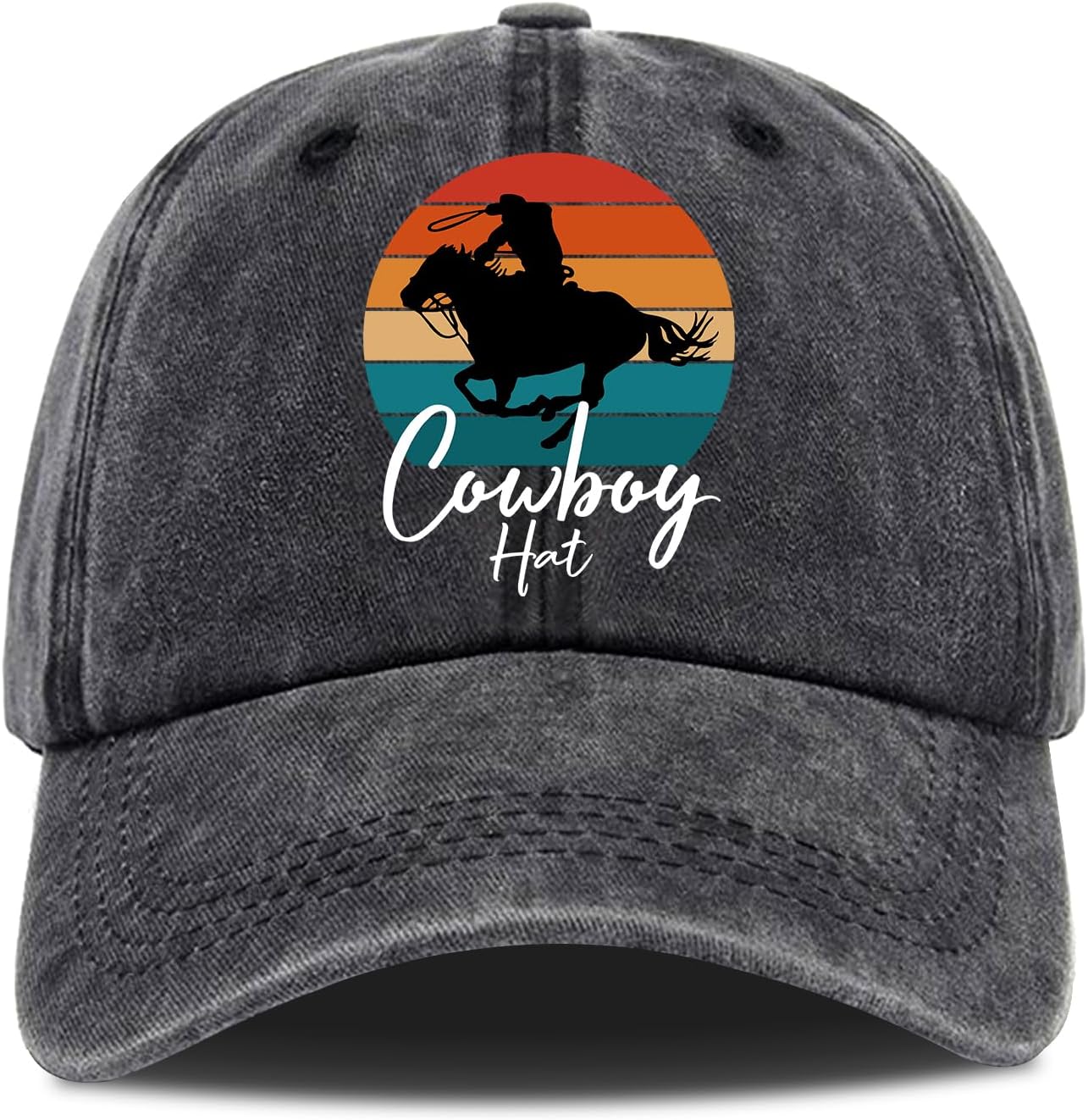 

Cowboy Horse Sunset Graphic Baseball Cap Vintage Washed Cotton Adjustable Unisex Outdoor Hat One Size
