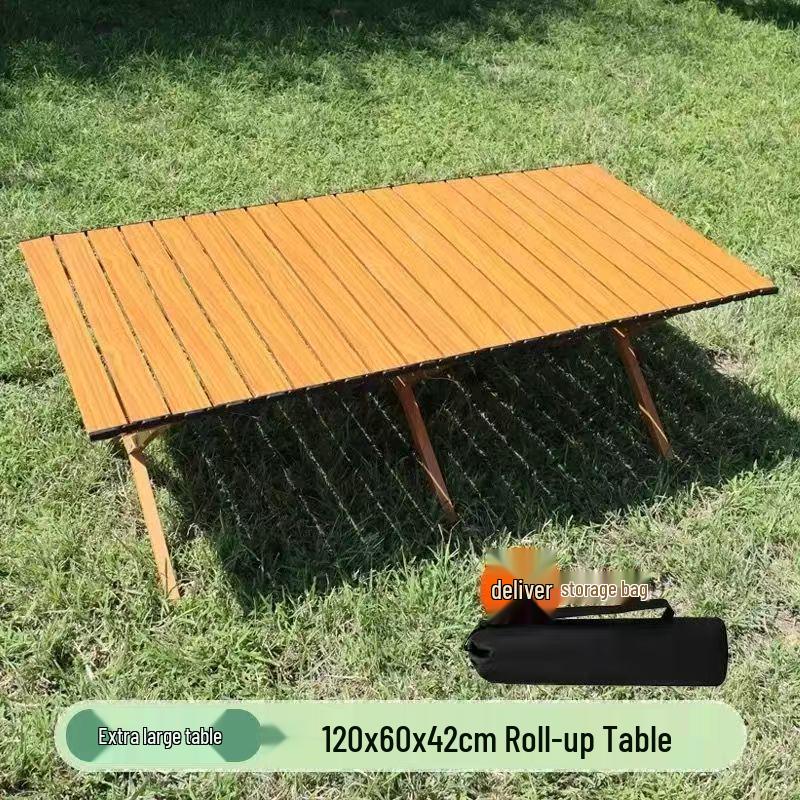 Portable Outdoor Folding Carbon Steel Roll-Up Table and Chairs Set for Camping, Picnics, or BBQs.