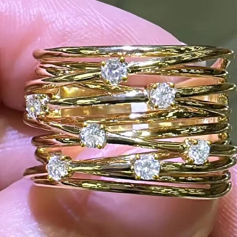 

Huitan Swanking Multideck Rings for Women Luxury Gold Color Finger Accessories with Cubic Zirconia Attractive Party Zircon Gift 7