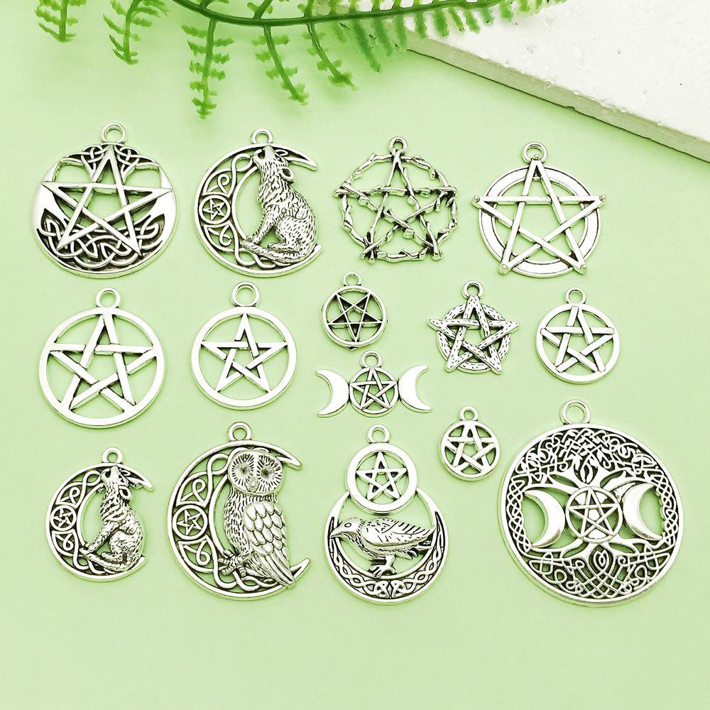 Mixed 15 Silver Alloy Star Pendants & Charms for DIY Bracelets & Necklaces