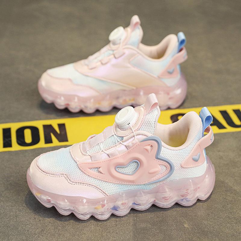 Mädchen Sportschuhe 2025 Frühling und Herbst neu wasserdichte Lederoberfläche Drehknopf Kinderschuhe mittlere und ältere Kinder weich besohlt Lauf