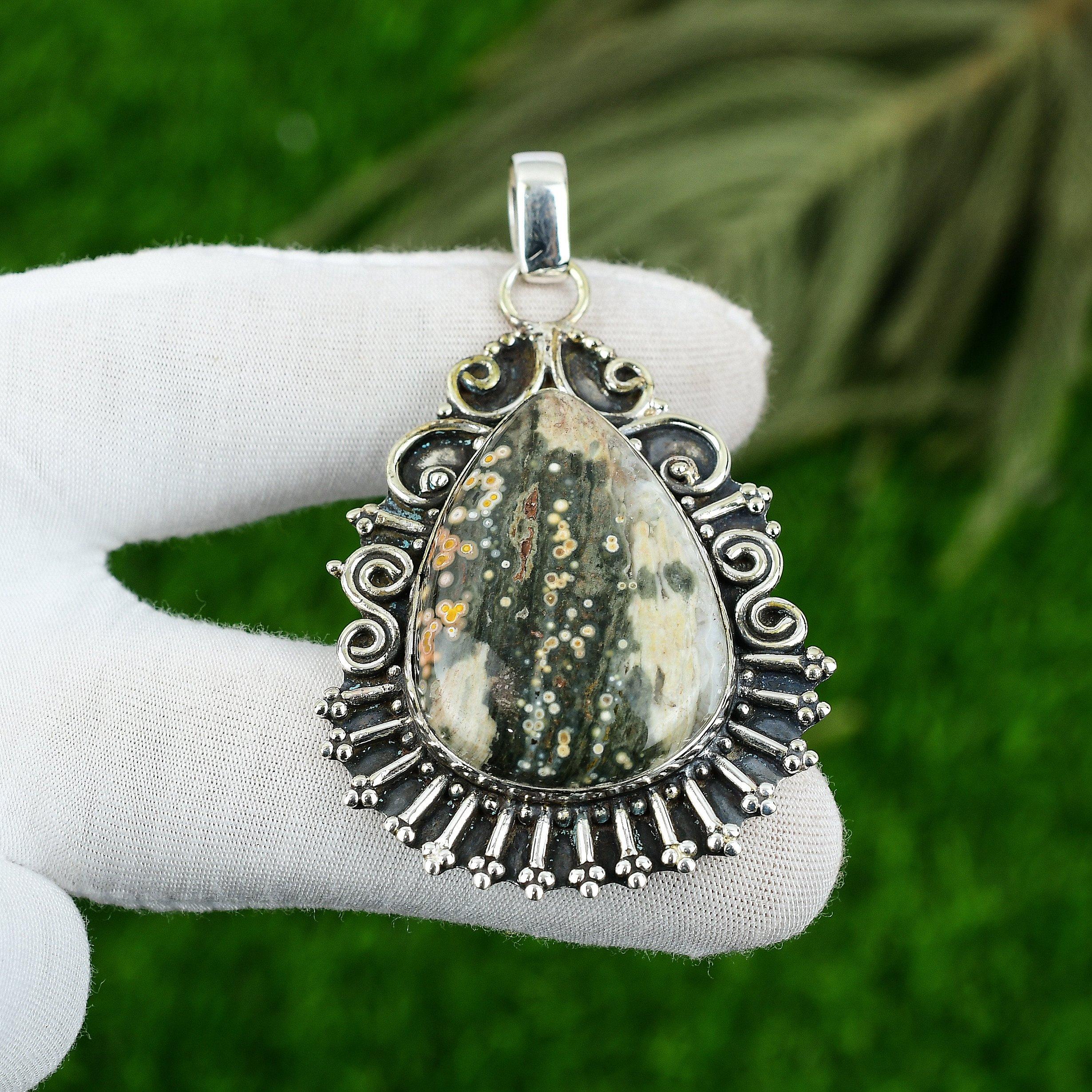 Daughters Day Sale 925 Sterling Silver Ocean Jasper Stone Mother Pendant Jewelry