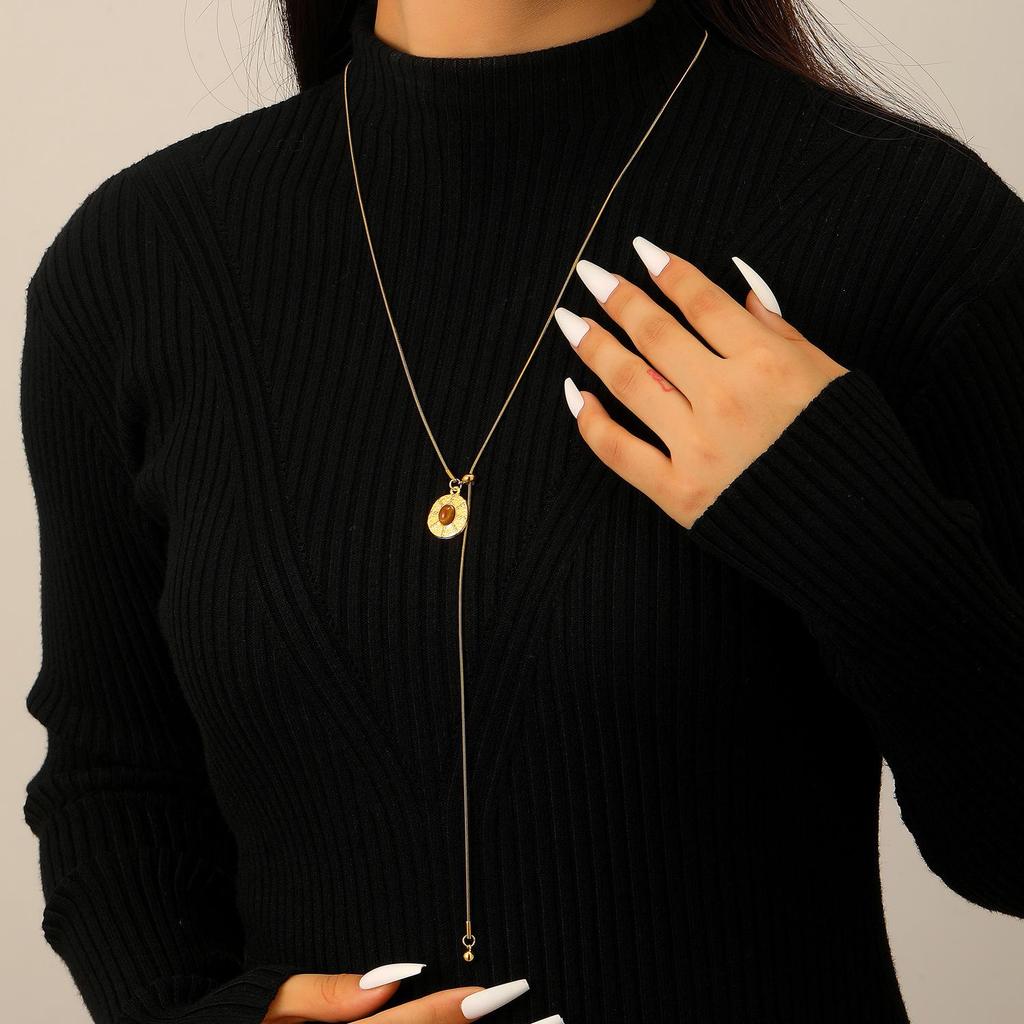 Collana Giraso Dorato Occhio di Tigre per Donna - Catena Retro per Maglione con Accessori Estrabili Melange