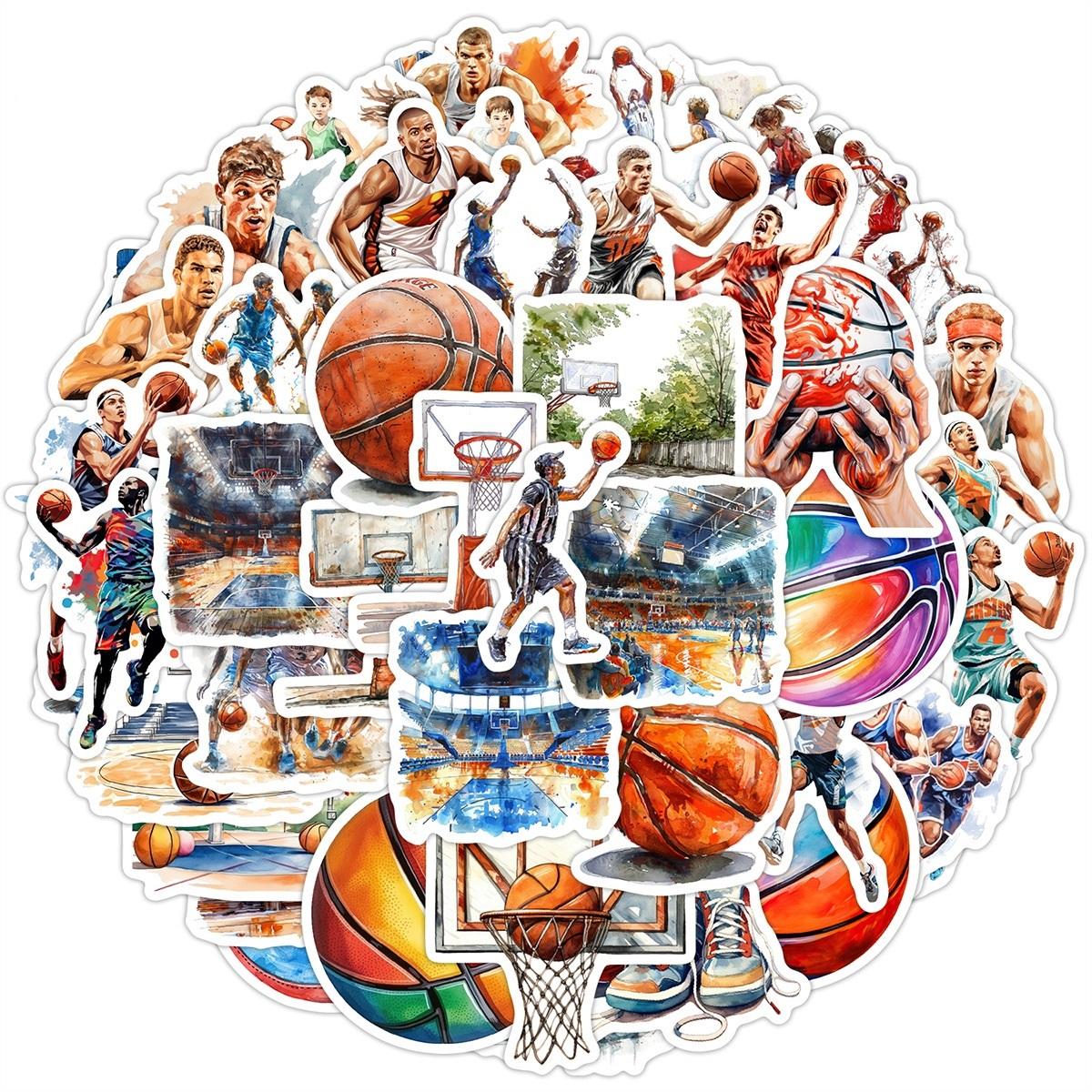 50Pcs Cool Basketball Sports Graffiti Sticker Decorative Mobile Phone Laptop Luggage Movable Not Repeating Pattern Toy Sticker