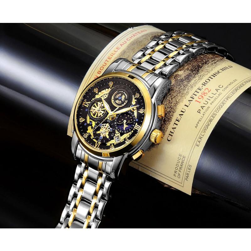 WWOOR Skeleton Watch Trendy Business Men's Watches Waterproof Fashion Quartz Men's Watches