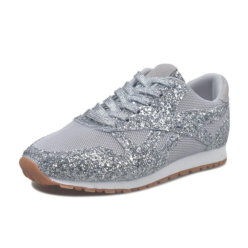 Women Sneakers Shining Glitter Autumn Flats Plus Size 43 Mesh Breathable Ladies Tenis Trainers Shoes Feminino Platform Shoes
