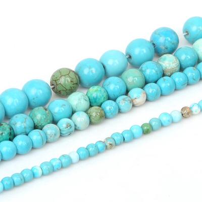 Perline Tonde in Pietra Turchese Blu, Perline Liscie Sfuse da 4-12mm, Filo da 38cm per Creazione di Gioielli Fai da Te