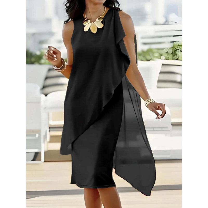 

DAFIFY Женская мода Лето Весна Однотонный принт Без рукавов Круглый вырез Свободная талия Повседневные платья XL чёрный