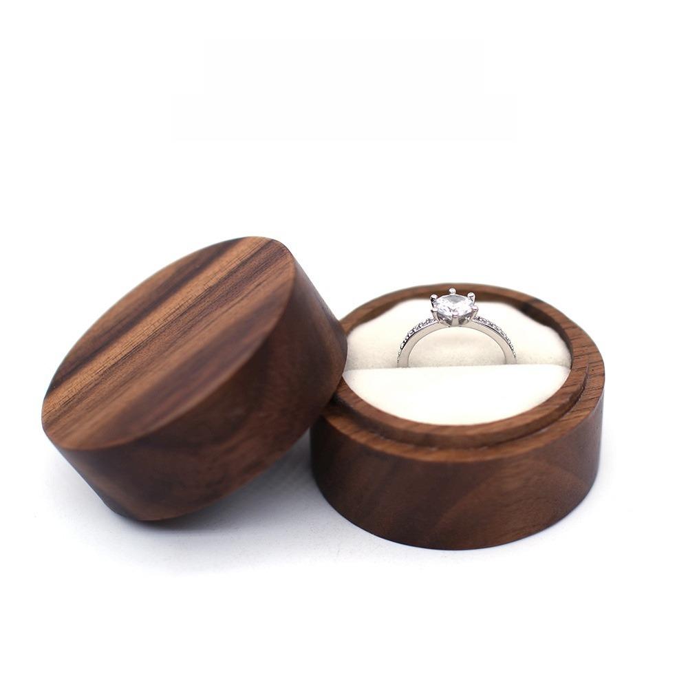New Wooden Round Ring Box Transparent Cover Portable Engagement Ring Case Brown Ring Display Boxs Valentine's Day