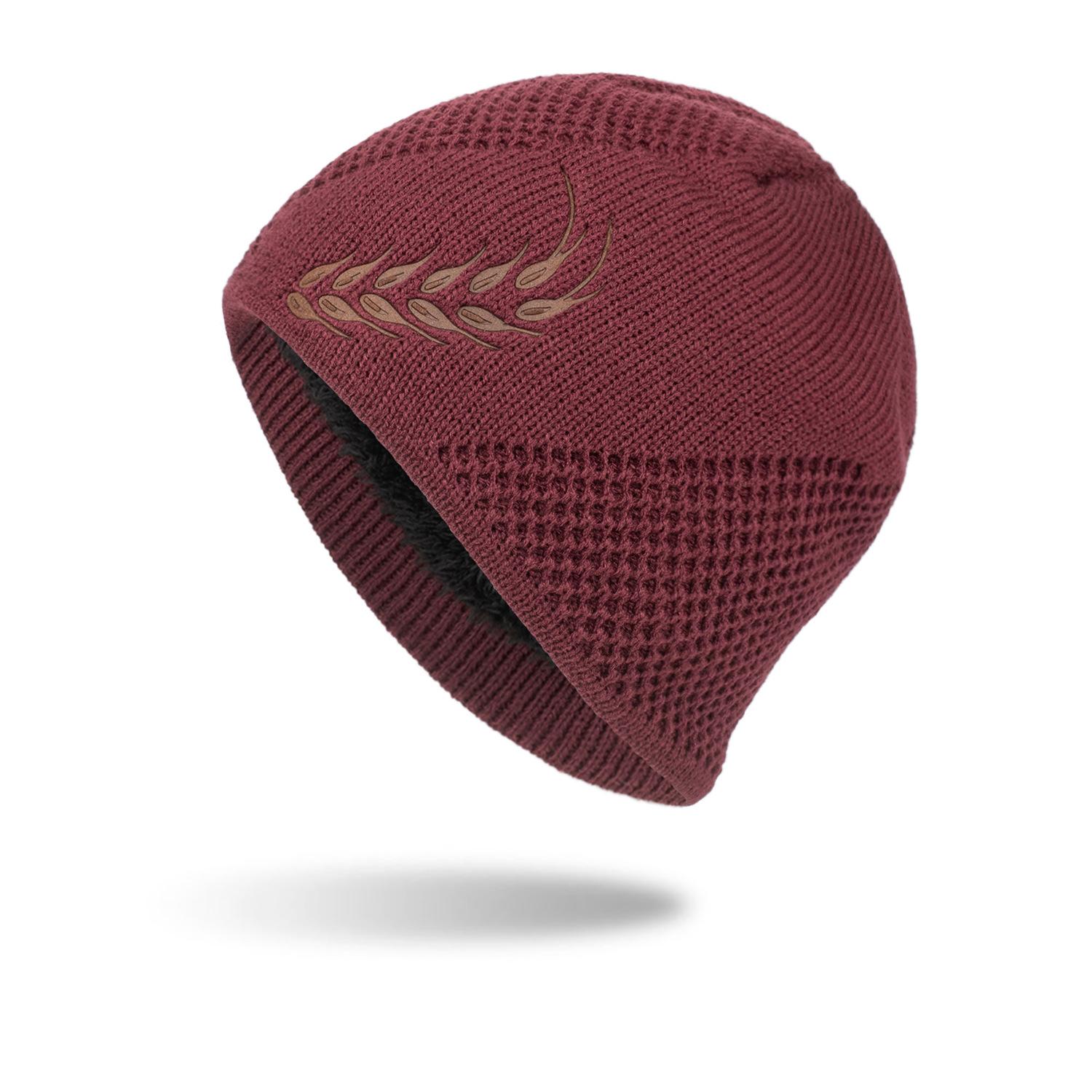 

Осень и зима новый флисовый тисненый пшеничный колос короткий свитер шапка вязаная шерстяная шапка бордовый